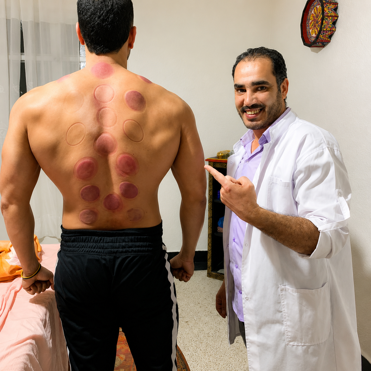 عبد الصمد الكنتري خلال جلسة حجامة طبية بالمركز